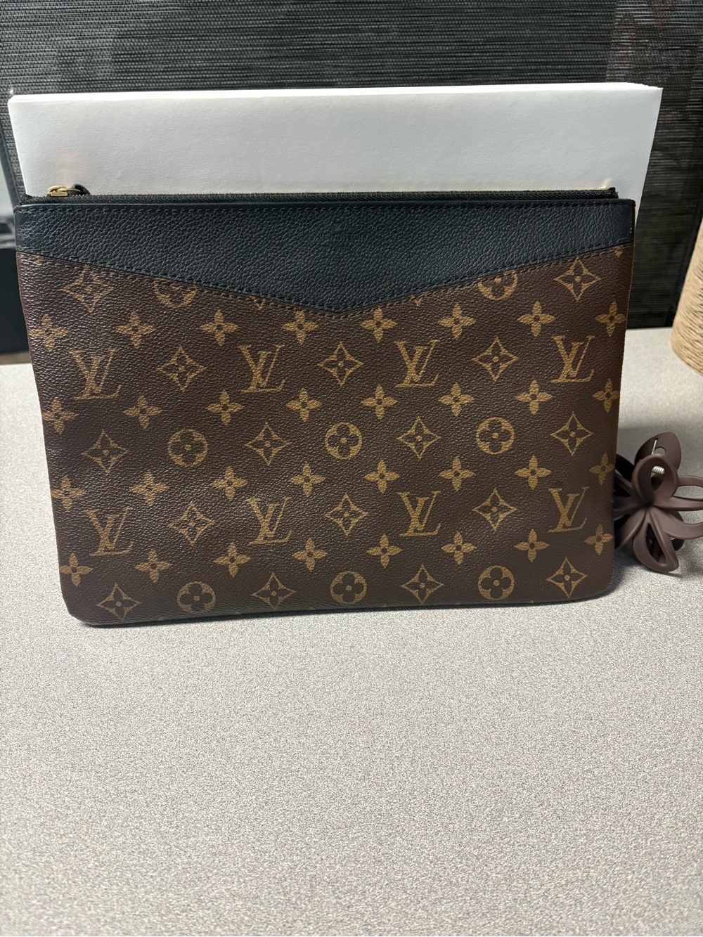 Louis Vuitton Monogram Canvas Brown with Black Trim Zip Pouch